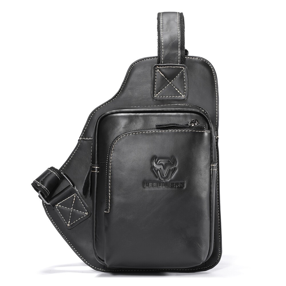 Men’s Genuine Leather Chest Bag Casual Sling Crossbody Shoulder Bag Travel Work