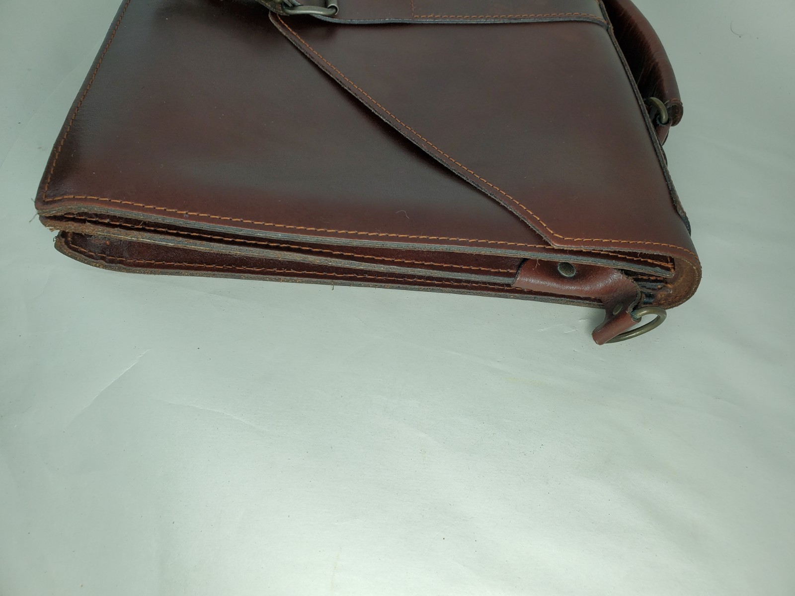 Tan Brown Leather Breifcase Genuine Vintage HandMade In Greece 15 X 11