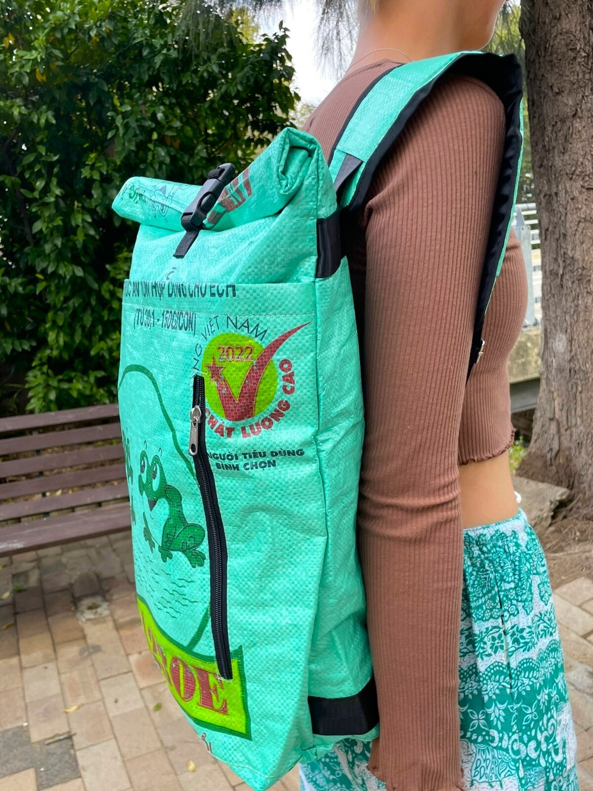 Fair Trade Recycled Frog Duffle Backpack