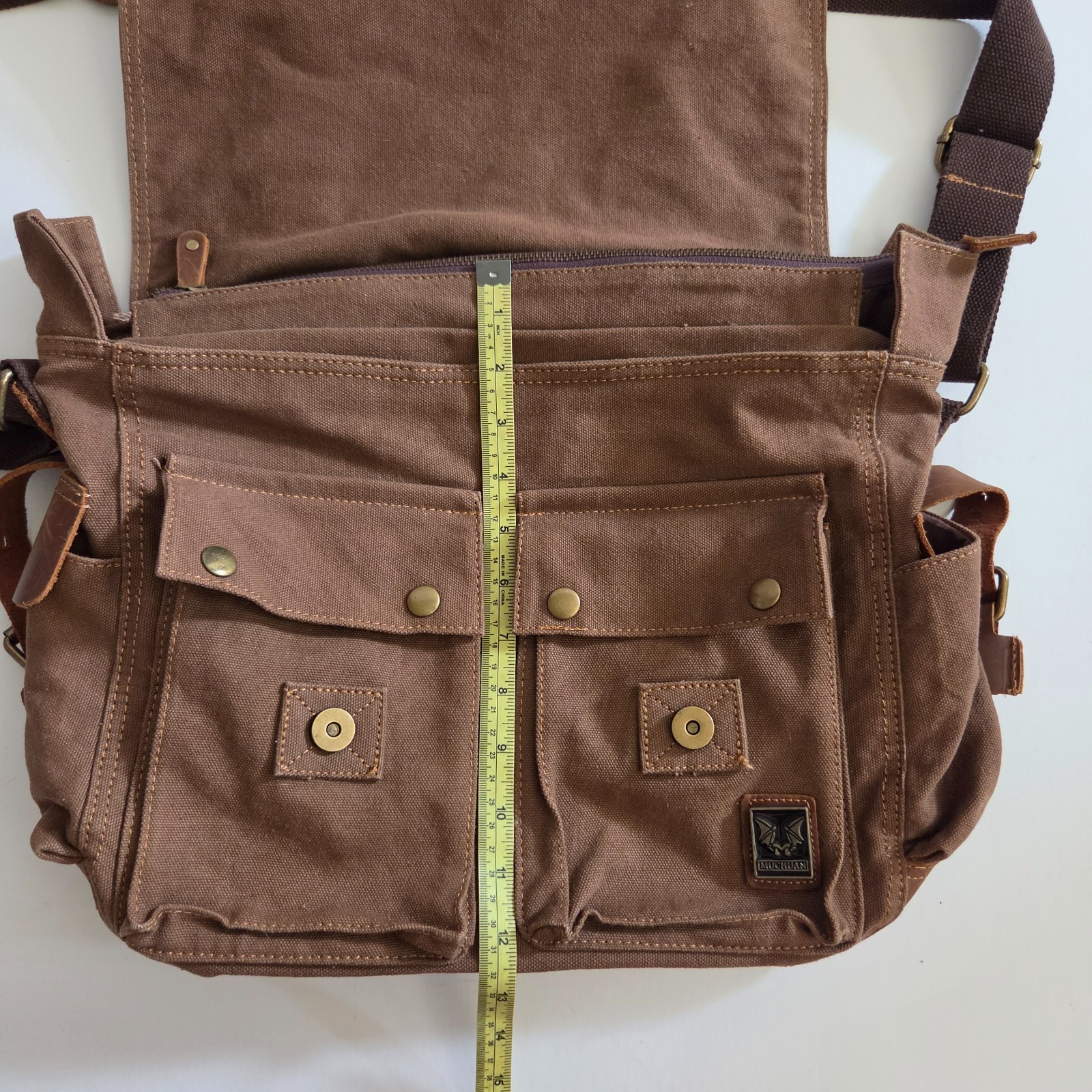 Military Canvas Leather Men Messenger Bag Shoulder Crossbody Bag Sturdy Muchuan