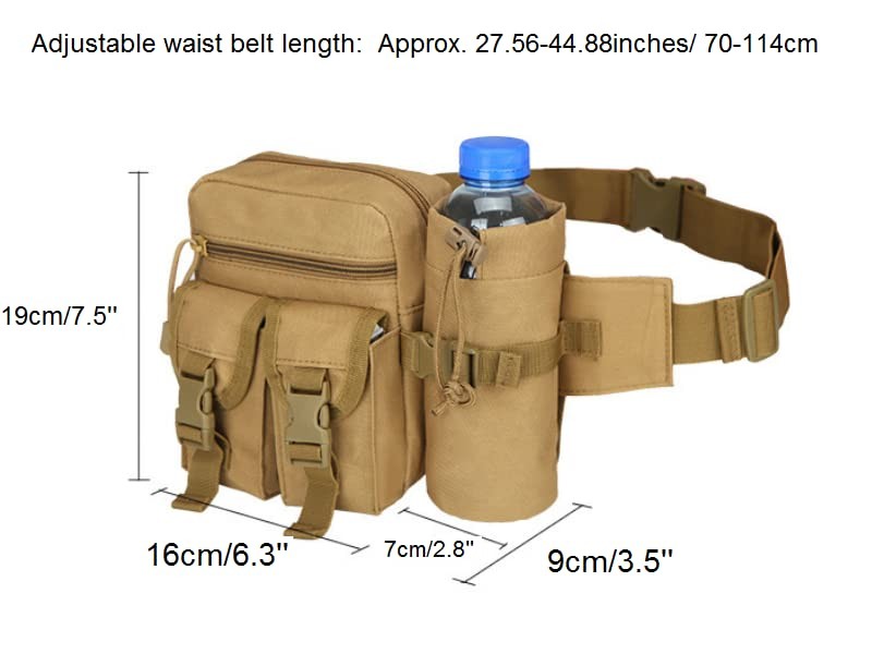 Tactical Waist Pack Pouch With Water Bottle Pocket Holder Waterproof Molle Fa…