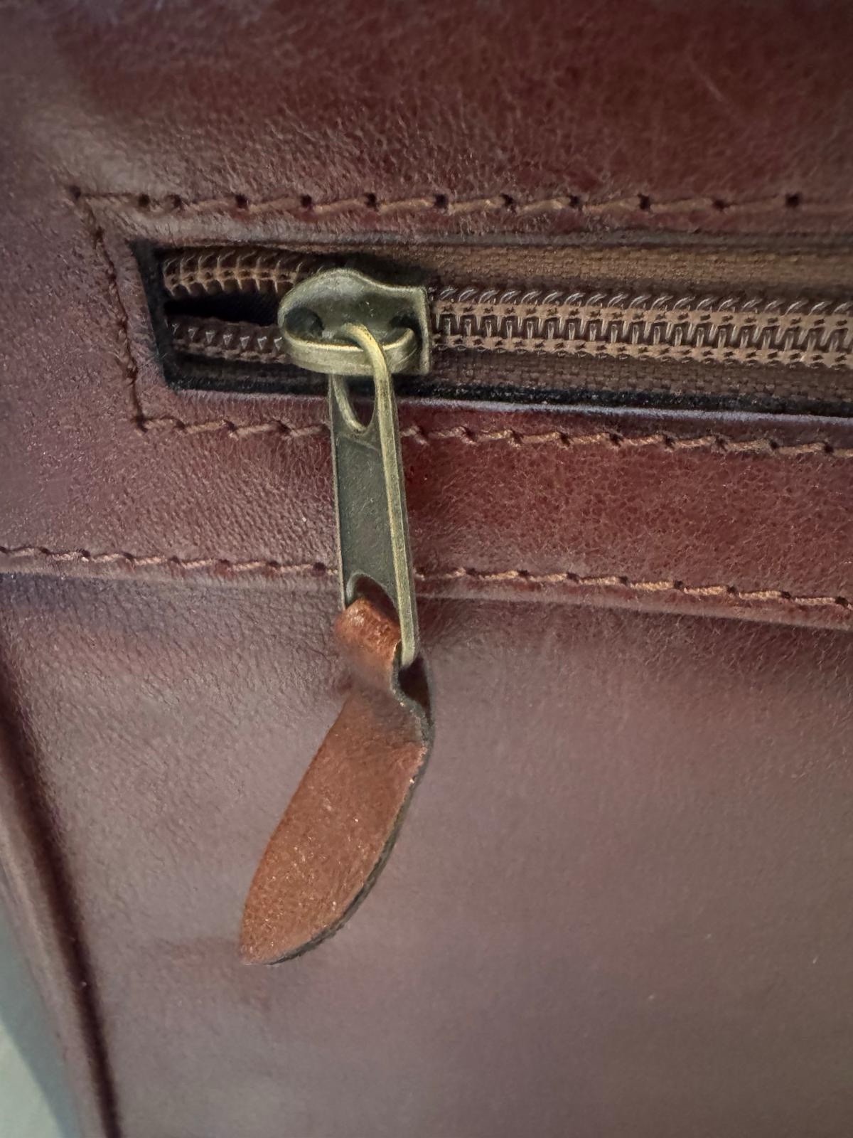 Vintage Burgundy Full‑Grain Leather Briefcase — Brass Hardware