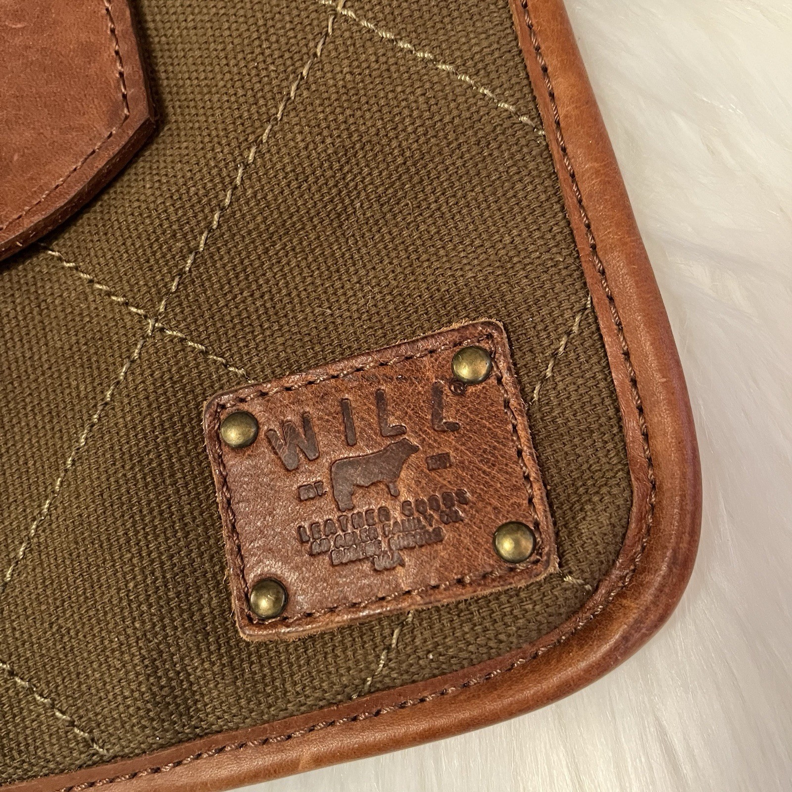 Will Leather Goods Quilted Canvas Pouch Bag Plaid Lined Olive Brown Eugene OR
