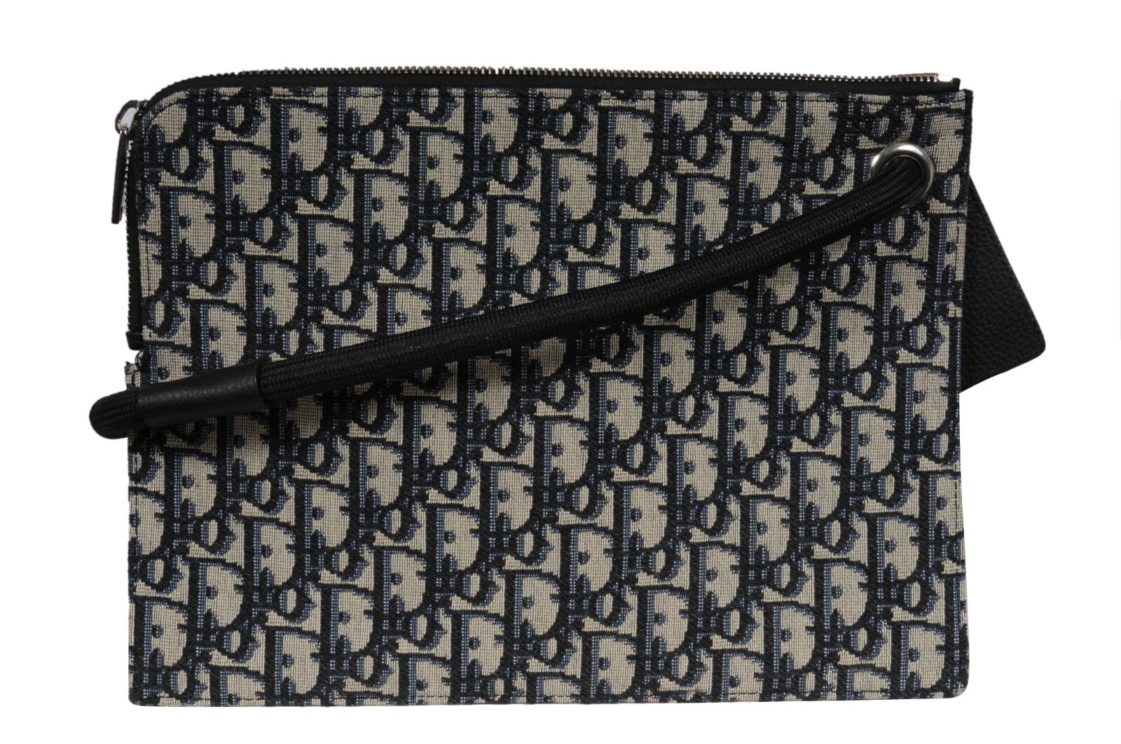 Dior Oblique Logo Wrist Pouch Travel Folder File Black Blue Ipad Document