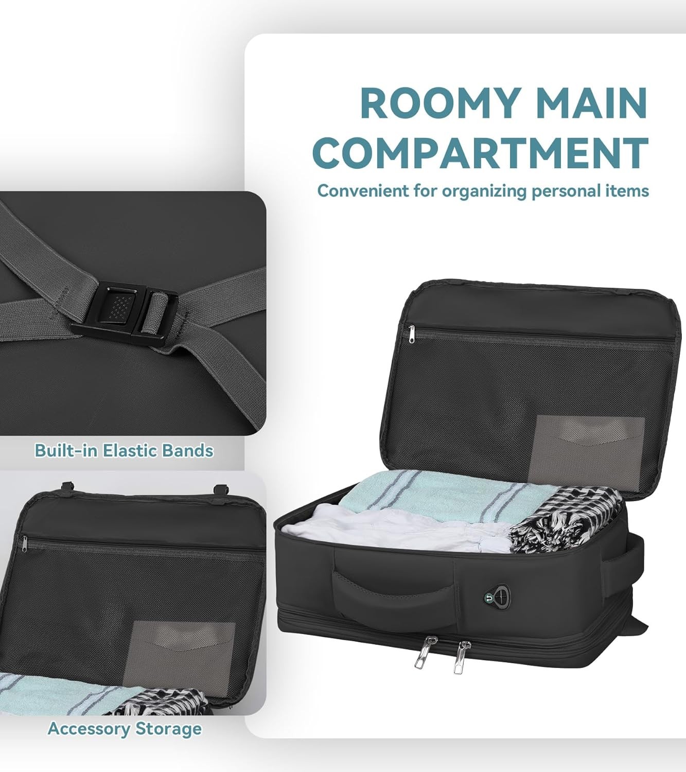 50L Expandable Travel Backpack 17 Inch Laptop Carry On Water Resistant Black