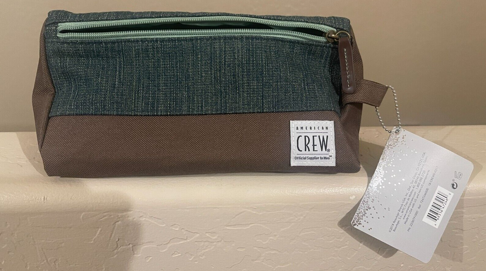 New American Crew Open Road Dopp Kit Mens One Size Brown Green Packable.