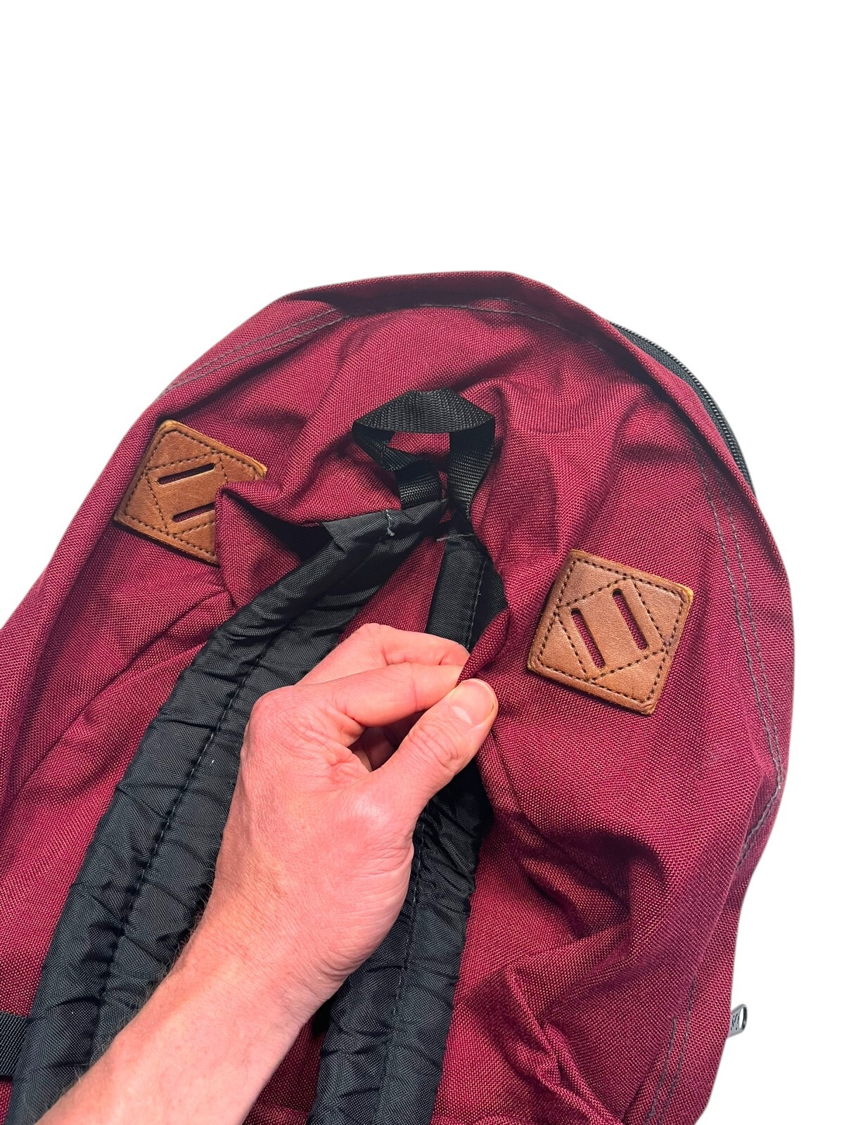 Vtg 90s JANSPORT Red/Brown LEATHER-PATCH HIKE BACKPACK Outdoor Gear School Bag