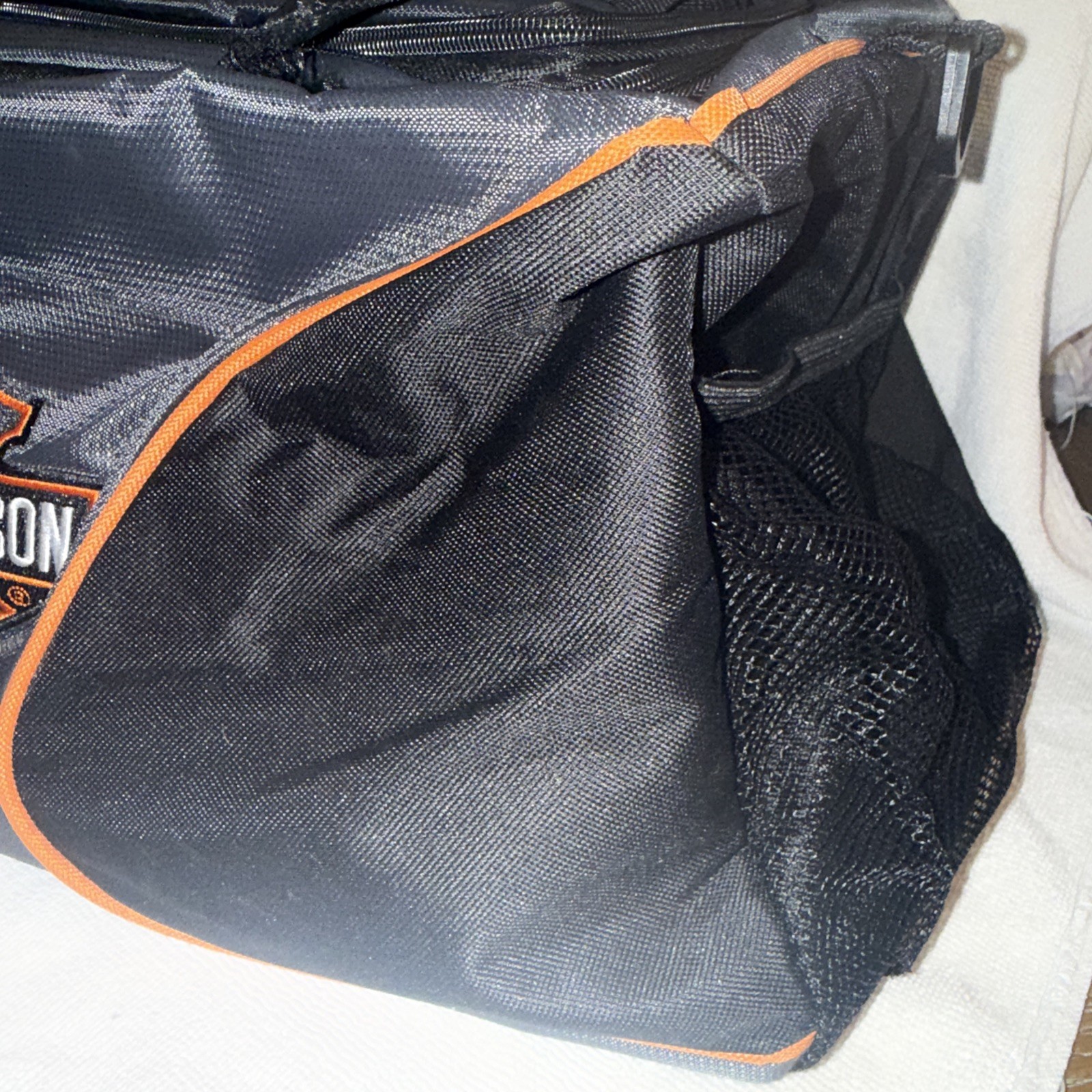 HARLEY DAVIDSON Duffel Bag Black Gray Orange Bar Shield Travel Gym Bag 19×9