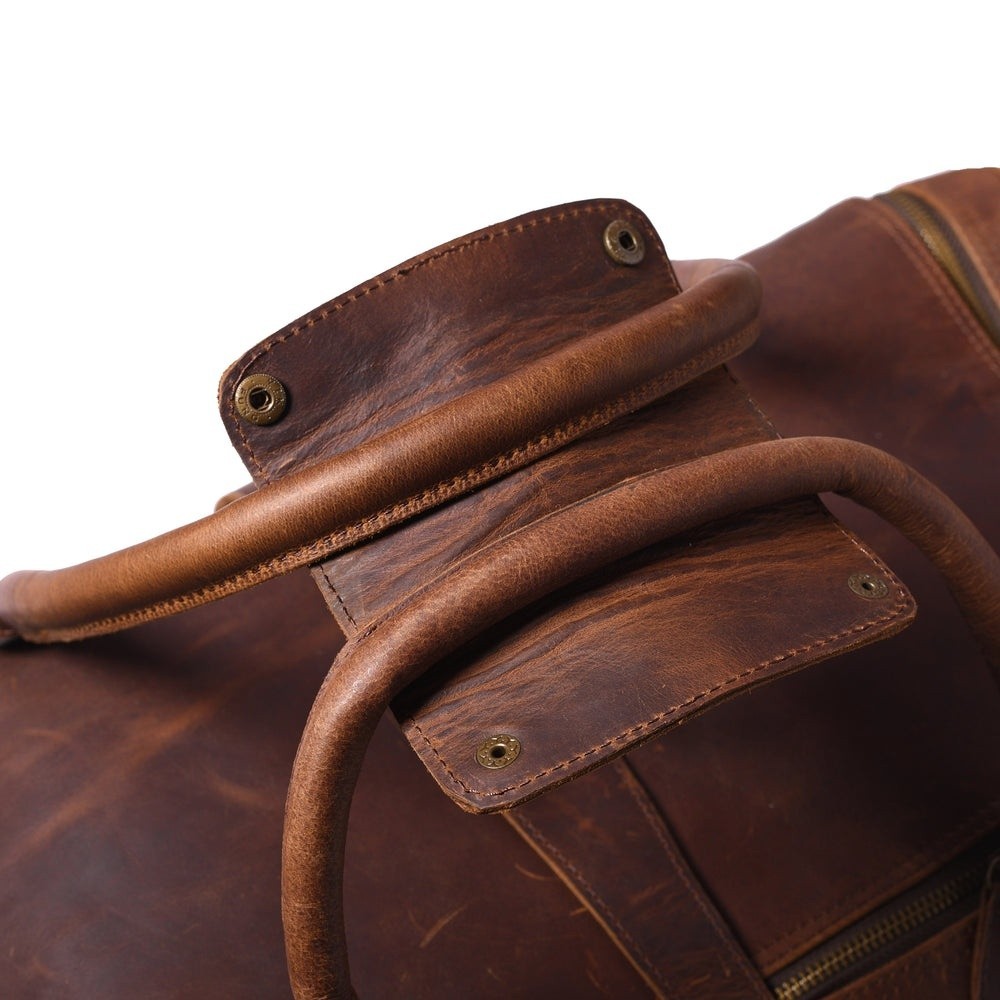 Men’s Full Grain Buffalo Leather Duffle Bag Vintage Travel Weekender Brown 22″.