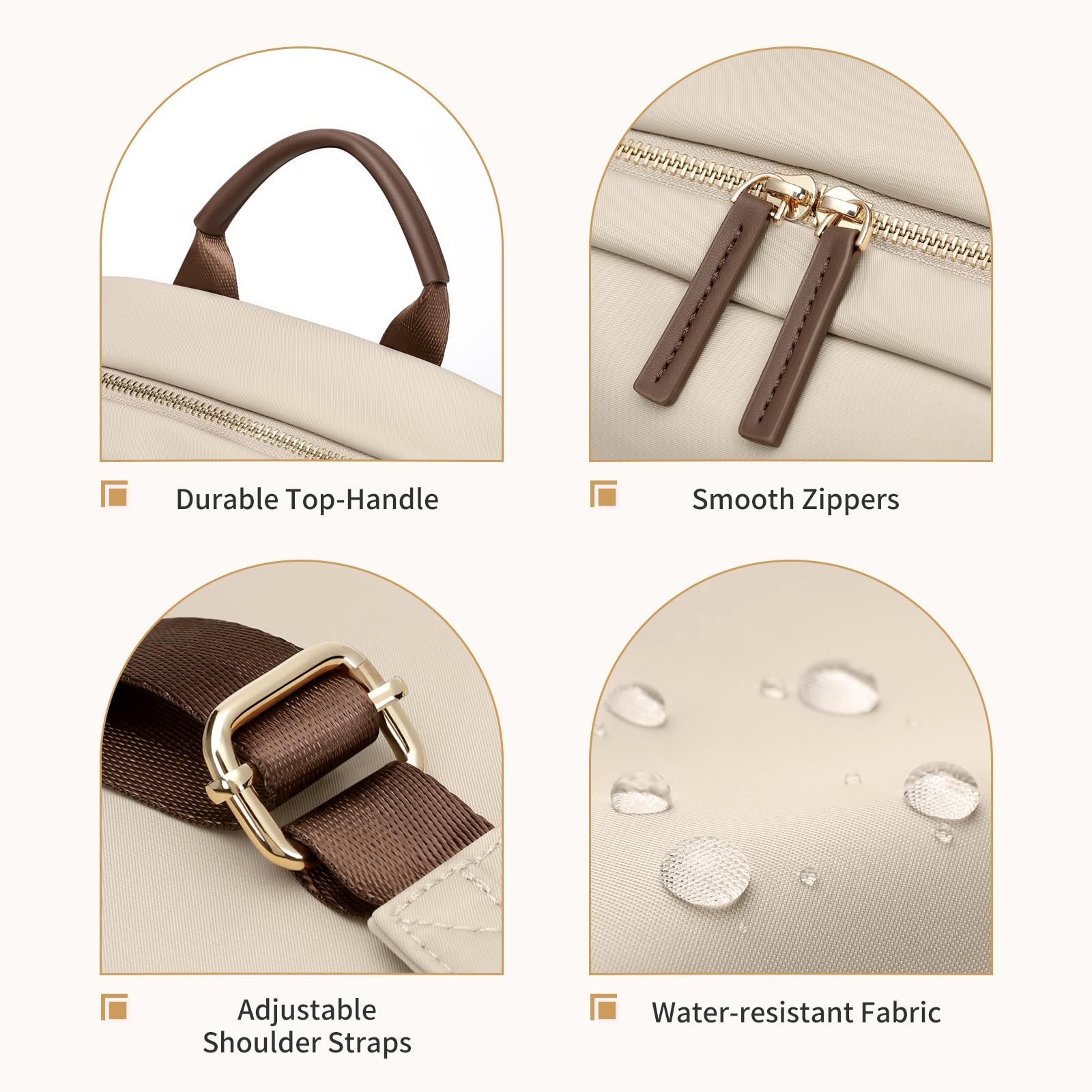 Stylish Laptop Backpack For Women Computer Bag Fits 14 Inch Notebook Apricot