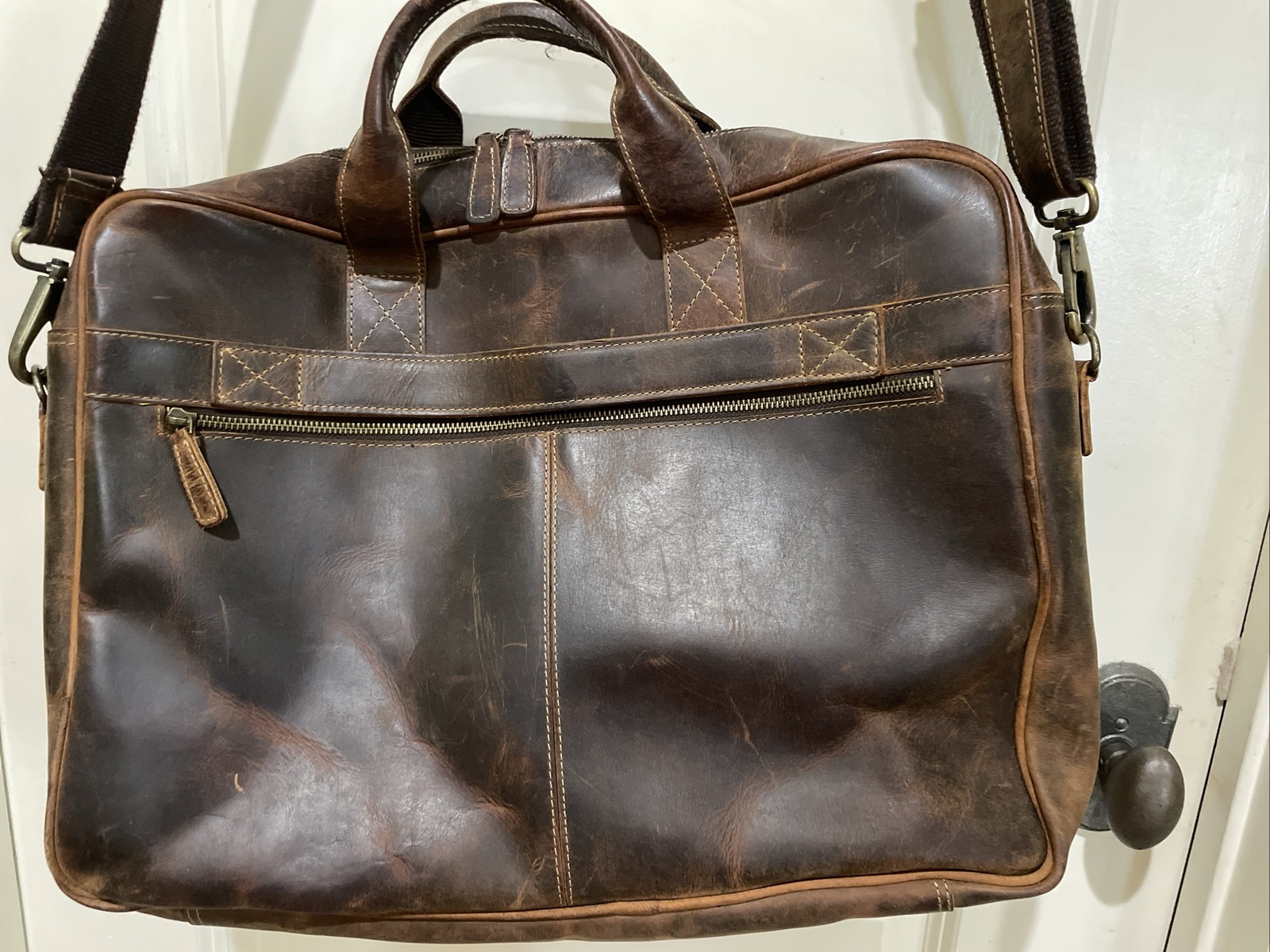 KomalC Brown Leather Laptop Briefcase Shoulder Strap Messenger Bag