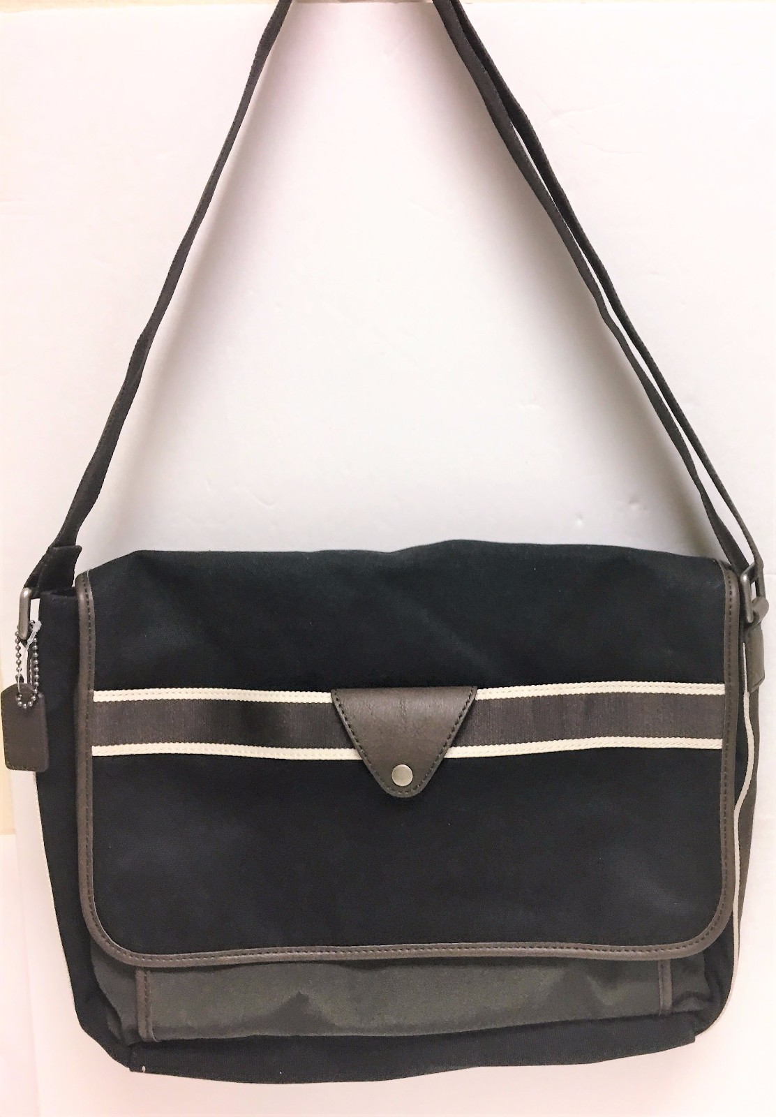 FOSSIL LANE MESSENGER BLACK CANVAS+OLIVE GREEN NYLON,BROWN,LAPTOP BAG CROSSBODY