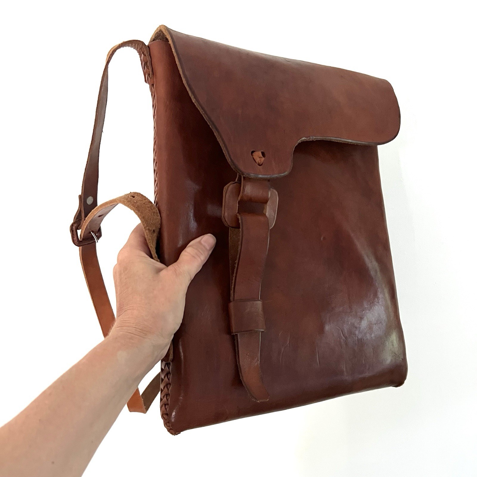 Vintage Large Brown Leather Hide Handmade Computer Satchel Bag