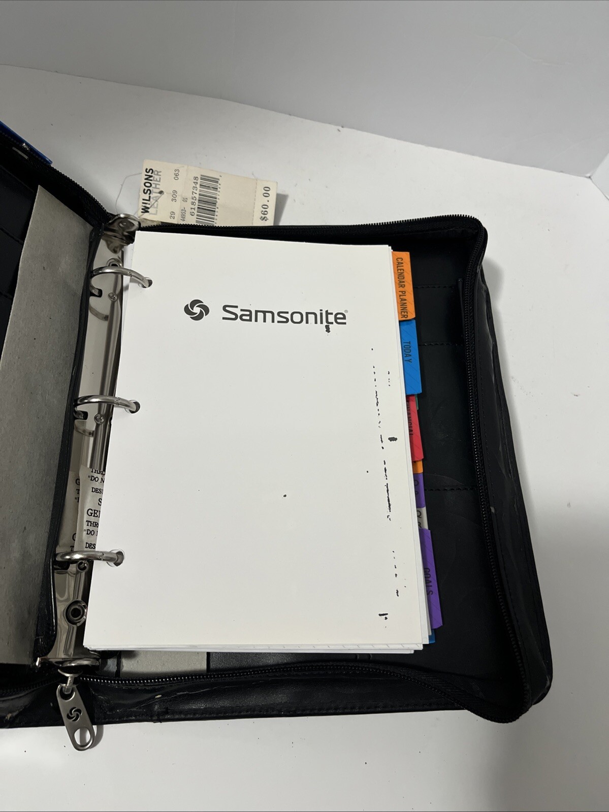 SAMSONITE Black Leather Zip-Around 3-ring Agenda Zippered Inner Pocket 2002