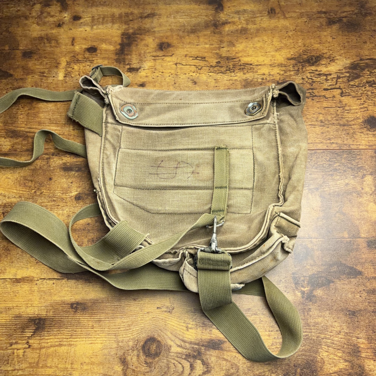 Vintage US Military Gas Mask Bag Faded Green Brown Worn in