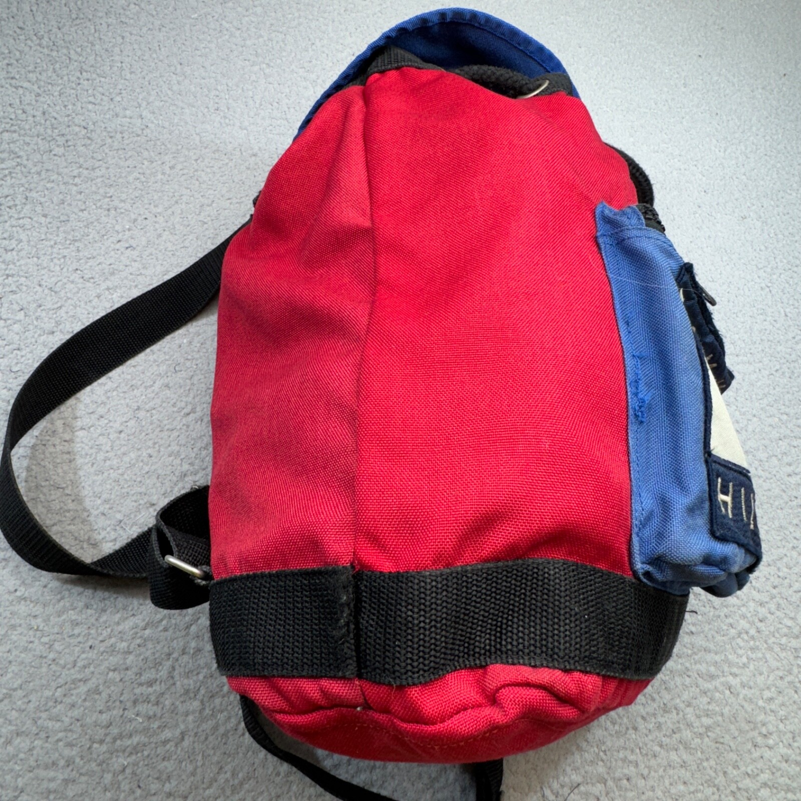 VINTAGE Tommy Hilfiger Backpack Red Blue 90s Alpine Olympics Patch Cinch Canvas