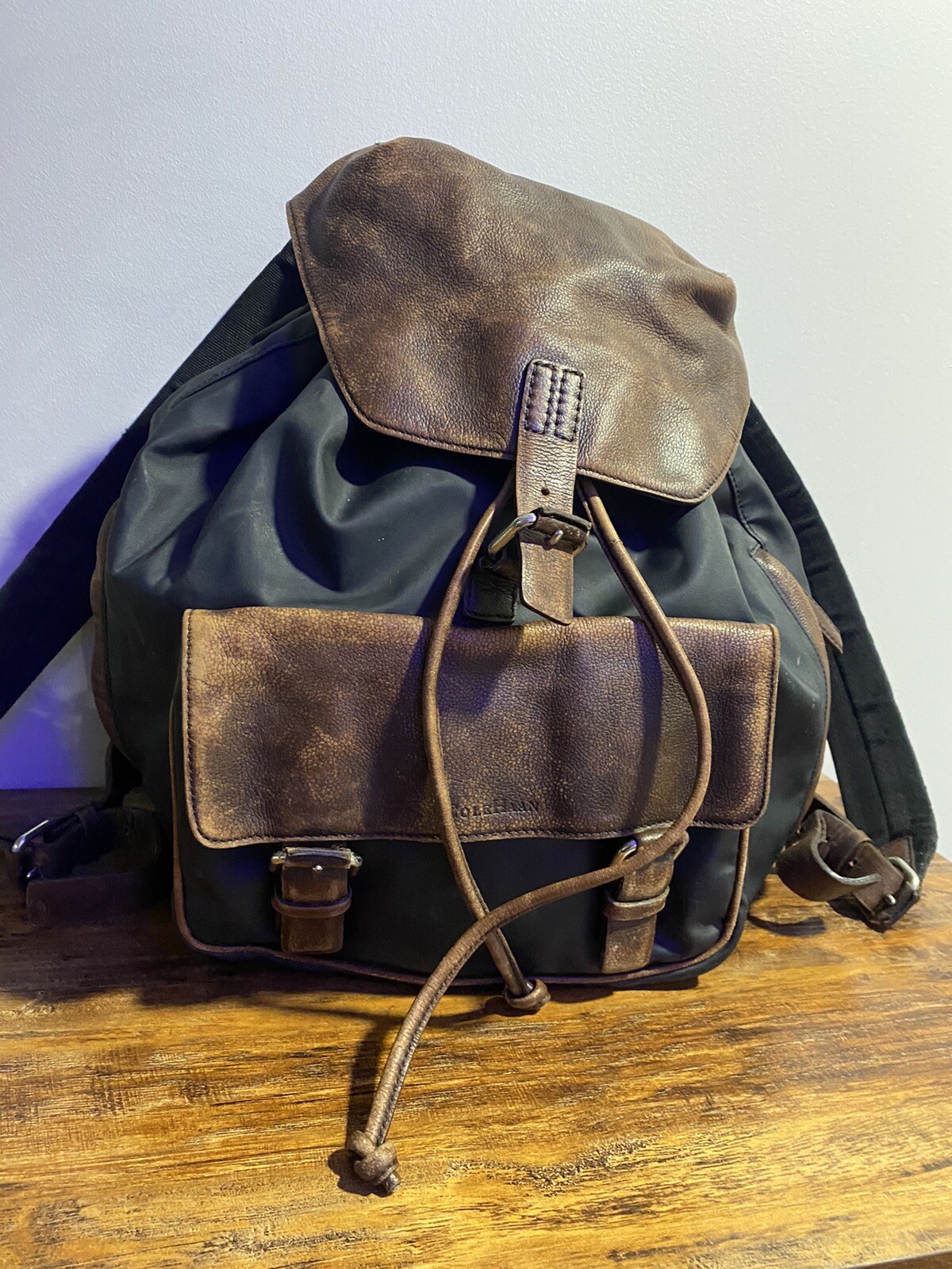 Vintage 90’s Cole Haan Black Canvas And Brown Leather Backpack Original