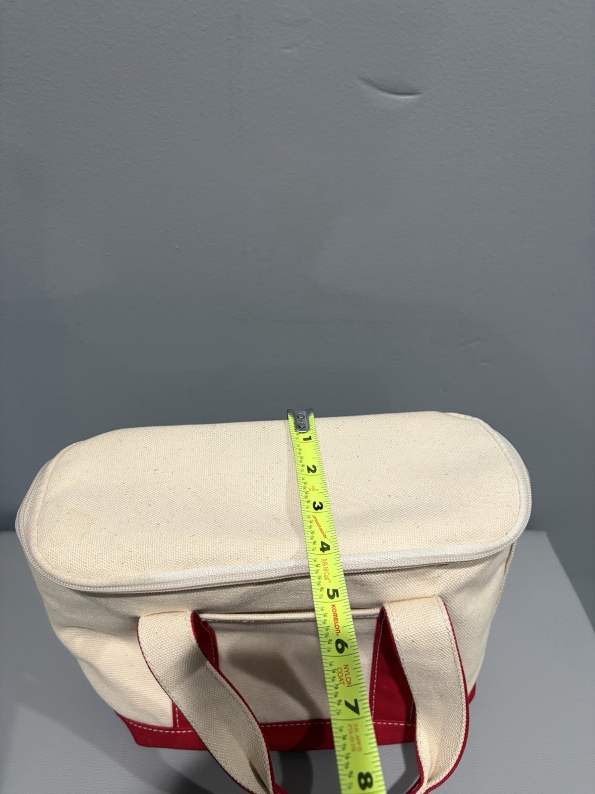 Vintage LL Bean Small Boat Tote Insulated Cooler Lunch Bag Beige Red Handles