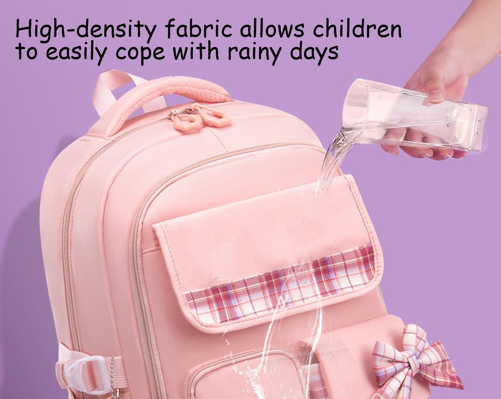 5Pcs Pink School Backpack Set for Girls – Cute Plaid Bookbag Daypacks Travel
