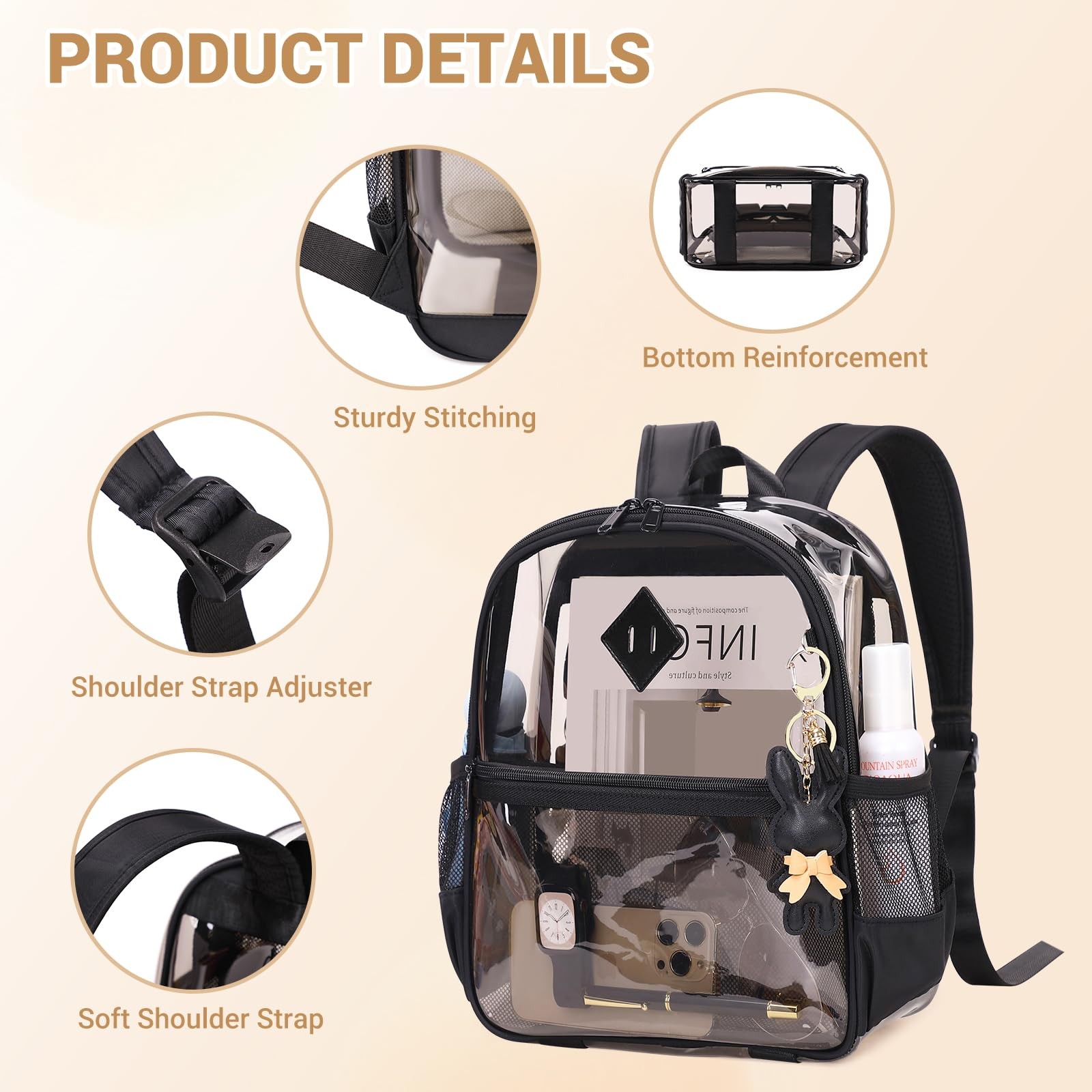 Clear Backpack for Stadium Events Approved 12×6×12, Thick TPU Mini Clear Bag …