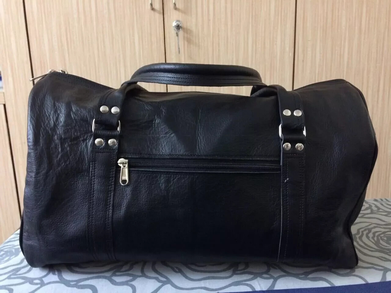 20 In Duffle Bag Black Leather Holdalls Travel Aircabin Carryon Luggage Handbag