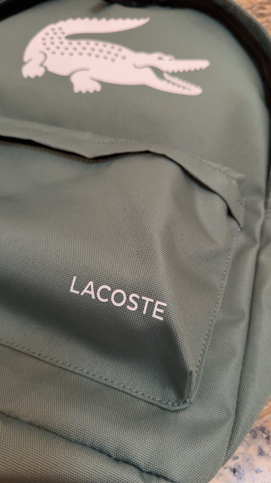 LACOSTE $98 Backpack BIG CROC LOGO bag side pocket Green AUTHENTIC NEW NH5184OM