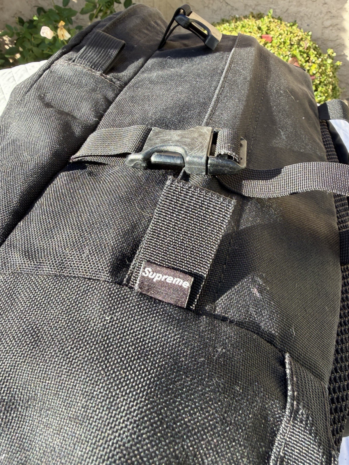 **well Worn Broken Clip* Vintage Ss02 12th Supreme Box Logo Backpack Black Nylon