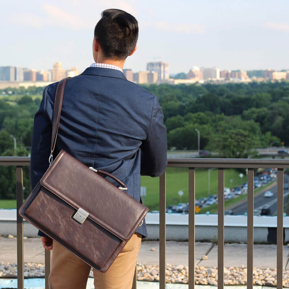 Vegan Faux Leather Executive Briefcase – Great Gift!