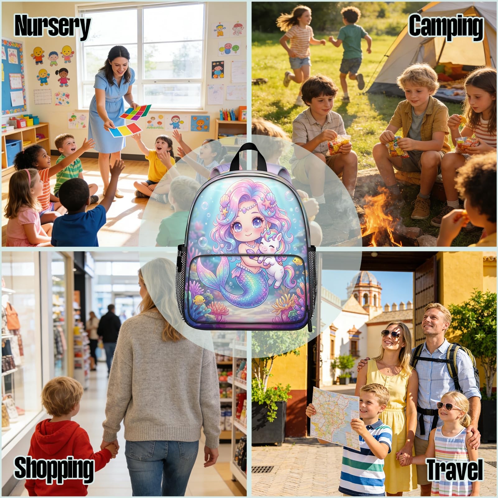 Quelindra Girls Backpack for Ages 3-8, Mermaid & Unicorn Preschool Kindergart…