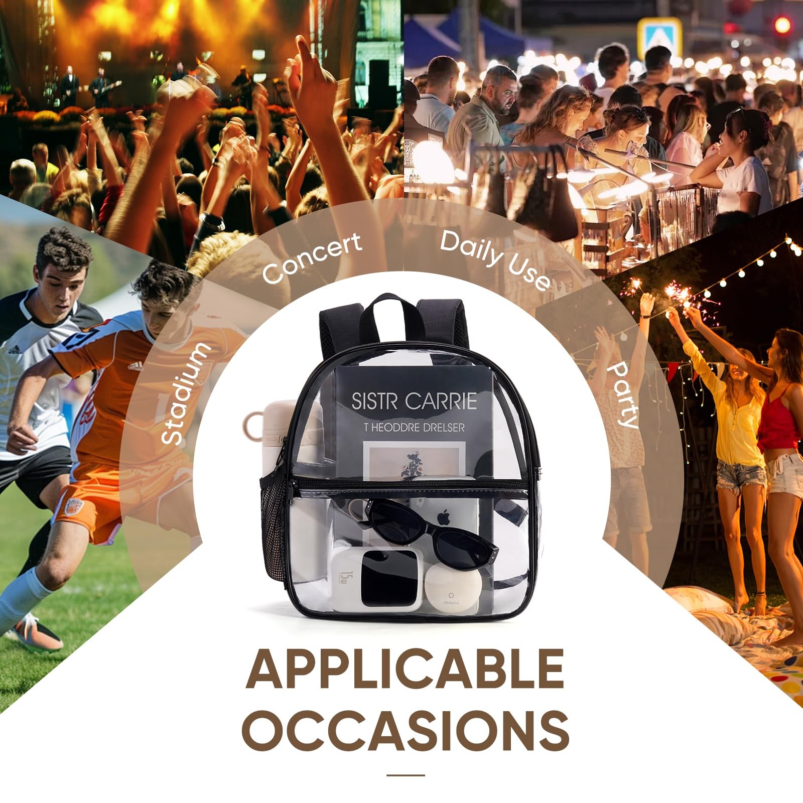 Clear Backpack Stadium Approved 12x6x12,Clear Bag for Stadium events Made of …