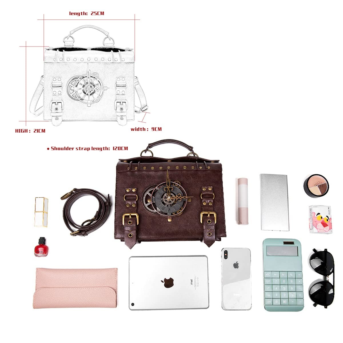 Messenger Bag Leather Briefcase Steampunk Crossbody Shoulder Purse Satchel fo…