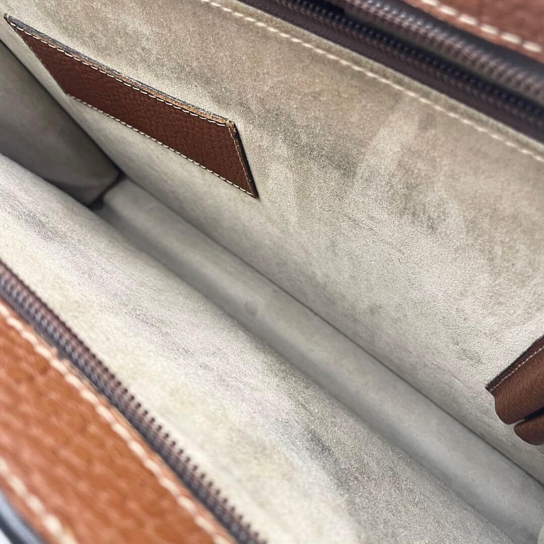 LOEWE Anagram Brown Leather Briefcase Mens Business Bag A4 PC Storage 42cm