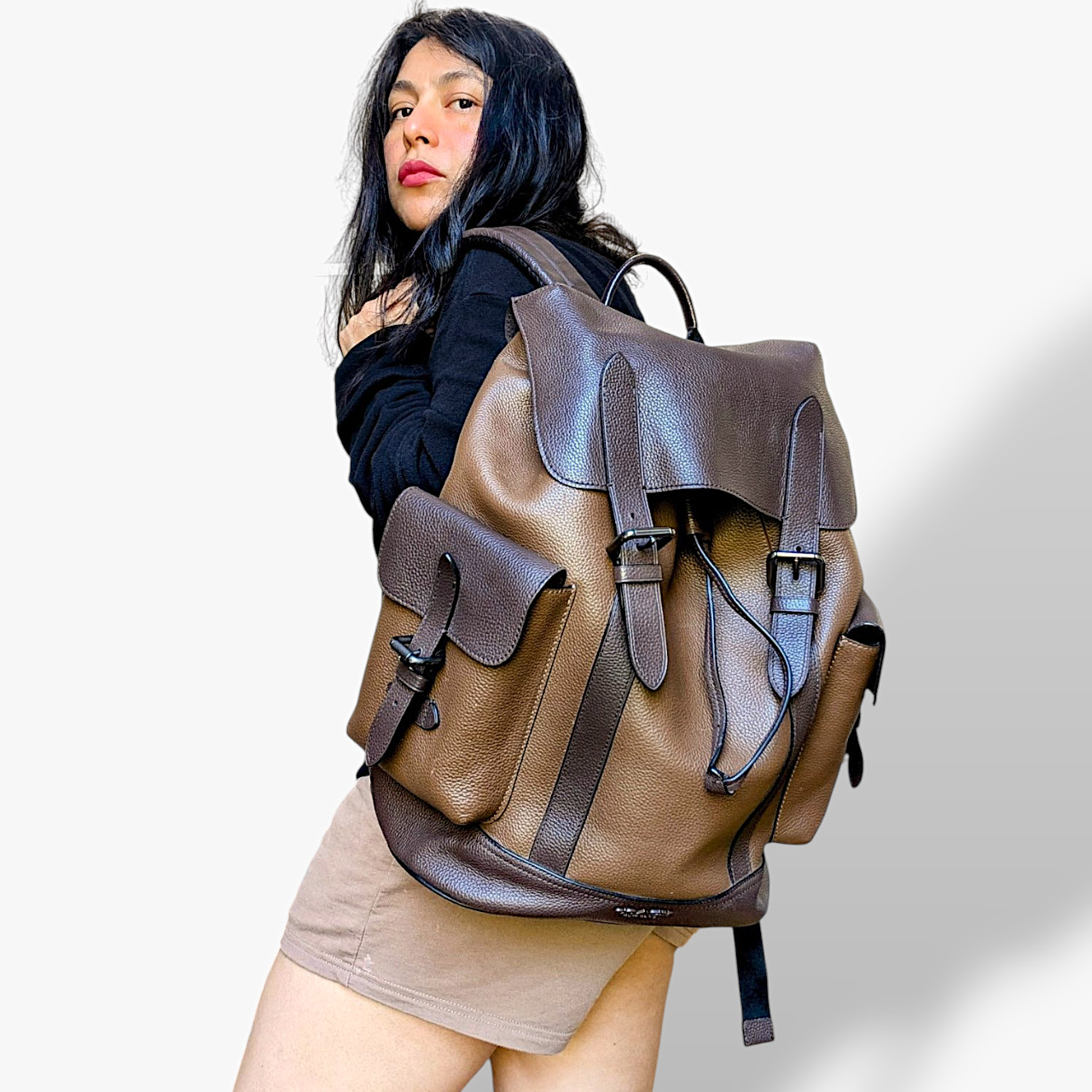 Coach Hudson rare colorblock brown pebbled leather men’s rucksack backpack unise