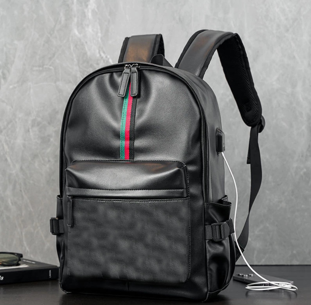 Fashion Mens Leather School Backpack Laptop Travel Waterproof College Bag Black