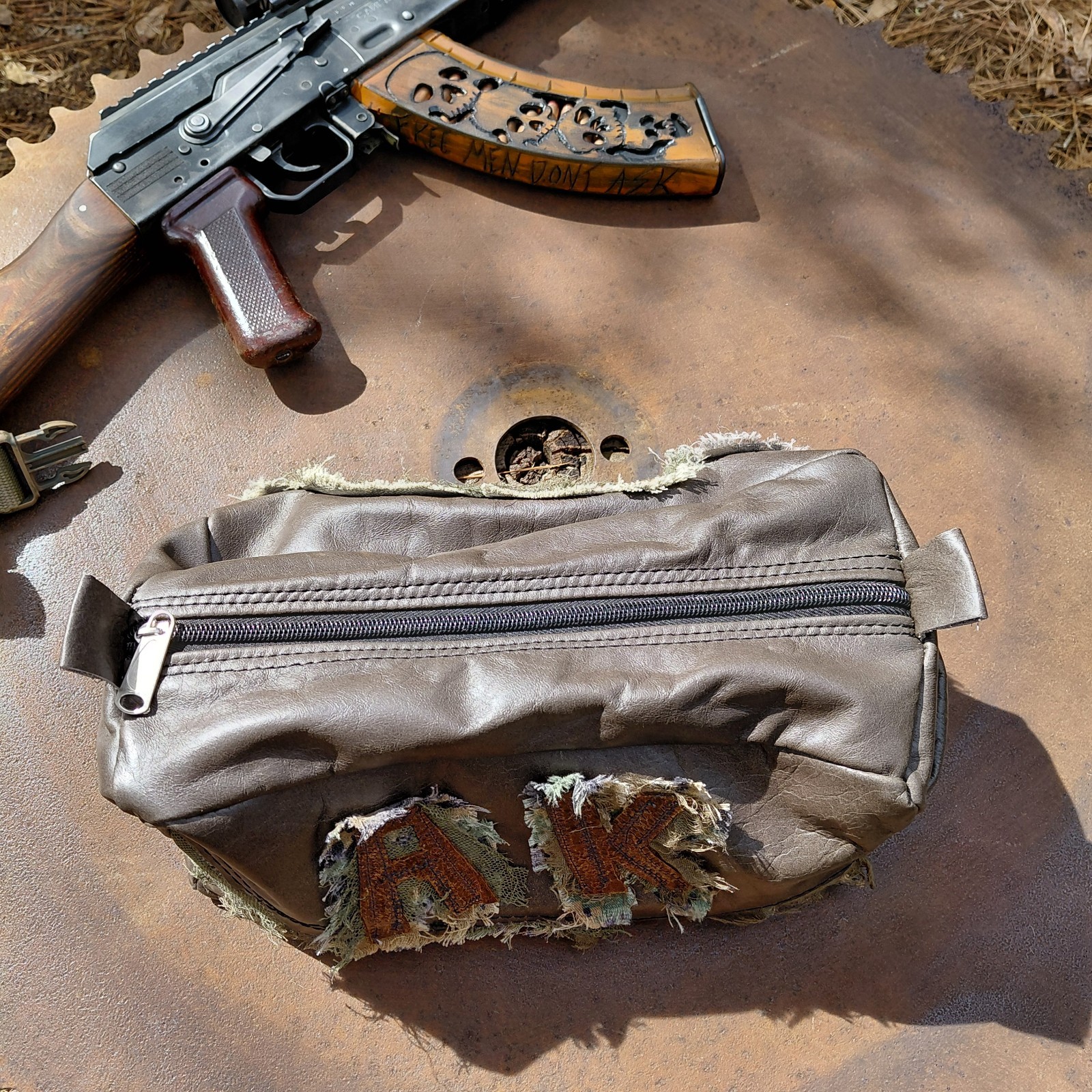 Leather Range Bag Ammo Bag Handmade Retro Art Ak47 Kalashnikov FAFO