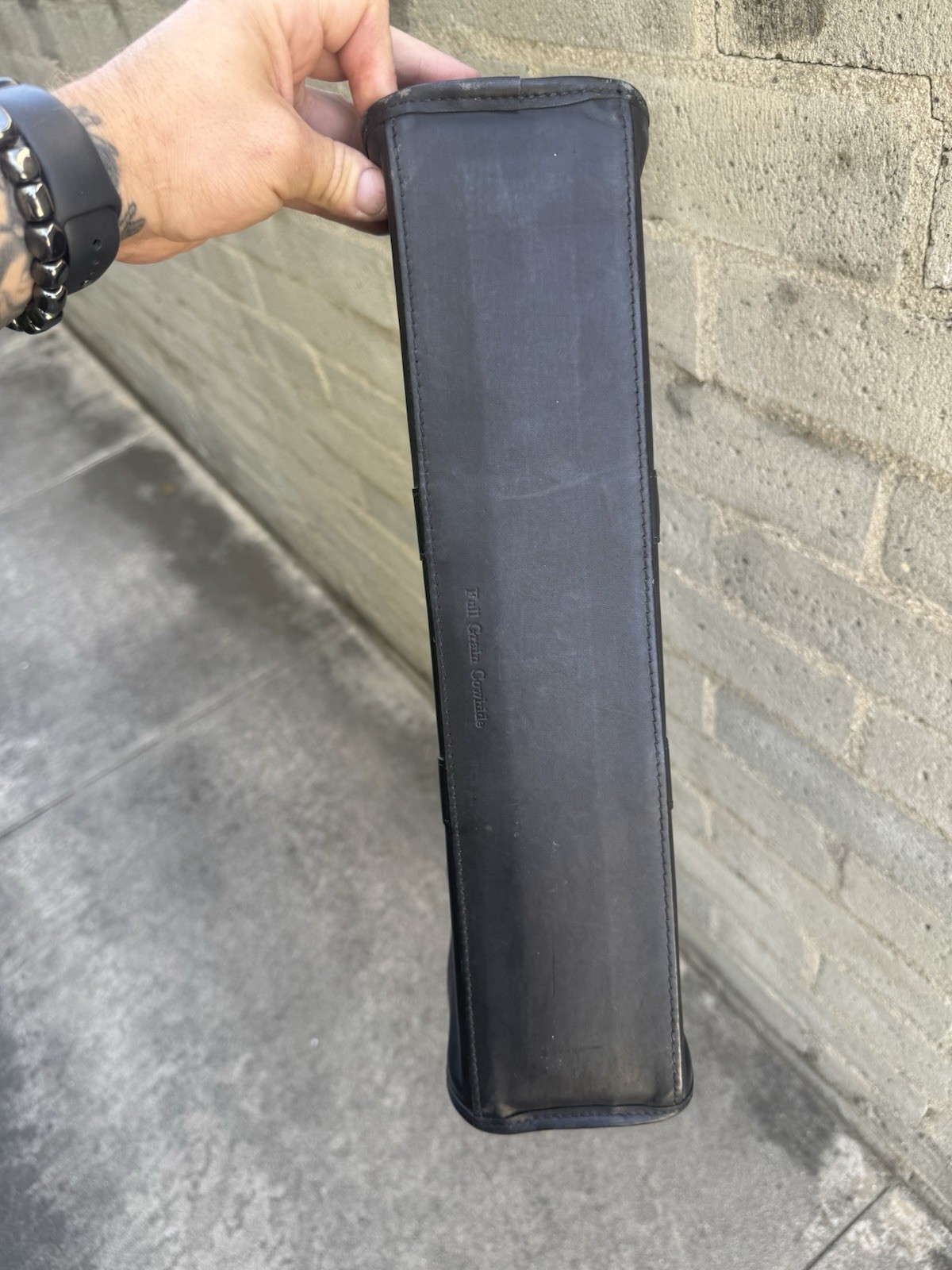 Vintage SCHLESINGER Black LEATHER BRIEFCASE Cowhide Shoulder Strap 17” X 12”