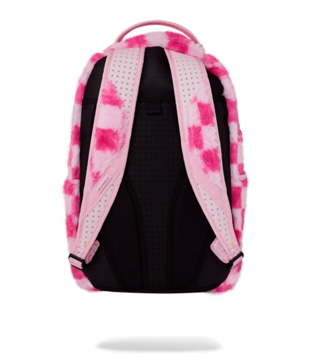 Sprayground Pink Furry Check Backpack🔥New Black Bookbag Large School Bag
