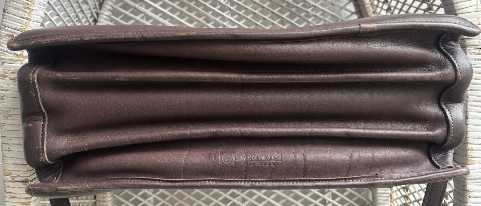 VTG Jack Georges Dark Brown Leather Executive Briefcase with Shoulder Strap RARE