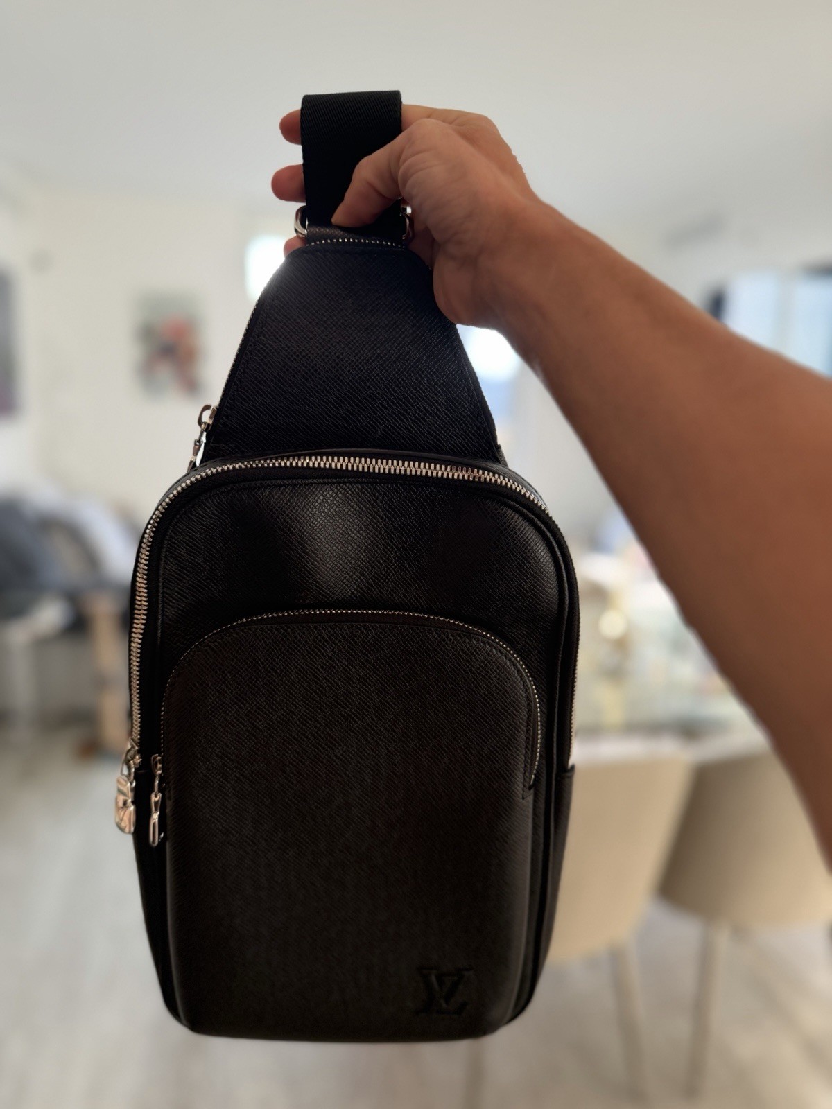 Louis Vuitton Black Crossbody Sling Bag Zip Closure Adjustable Strap Men