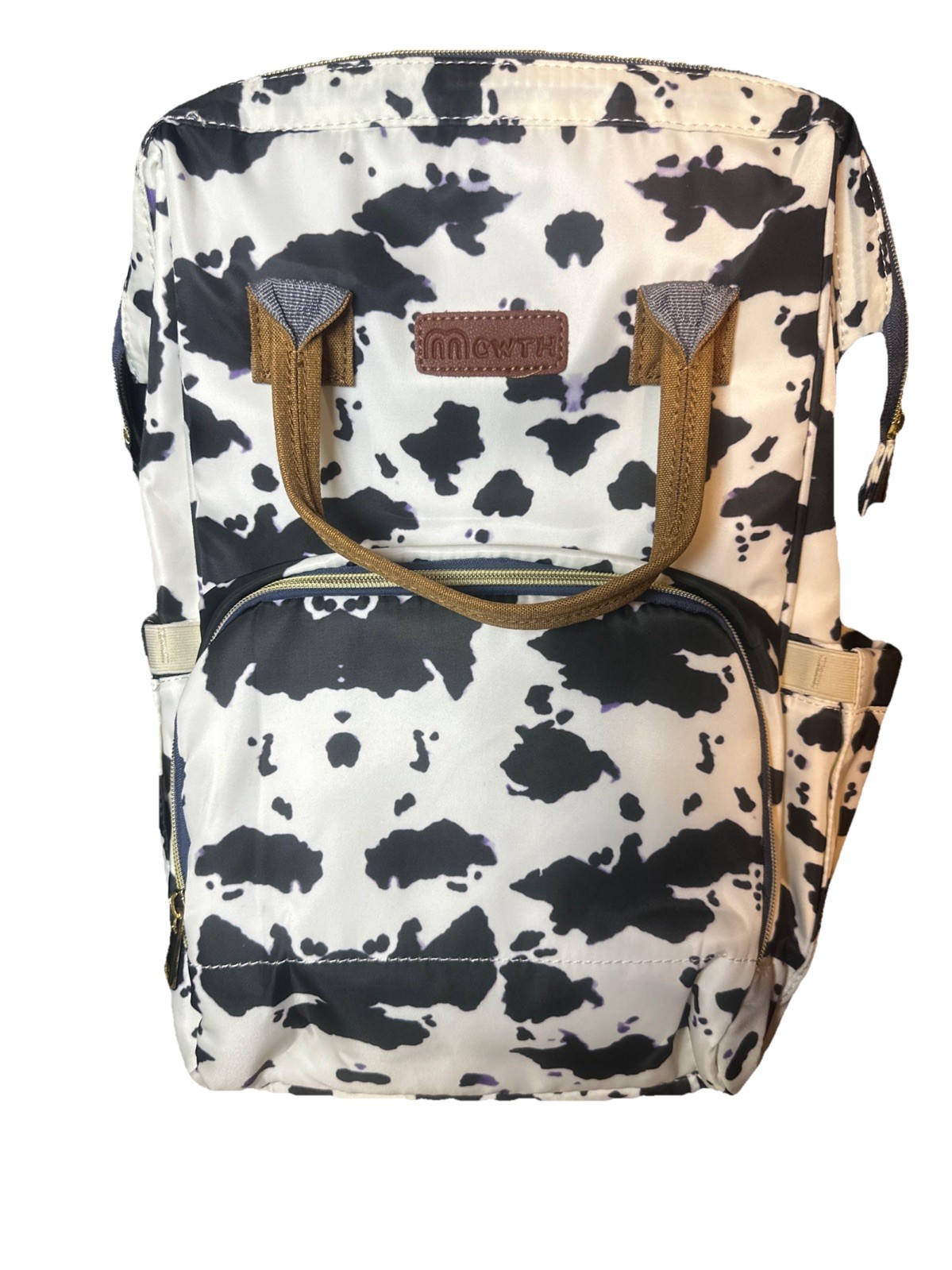 Cow Print Black Backpack Weekender Travel School Diaper Bag Water Resistant