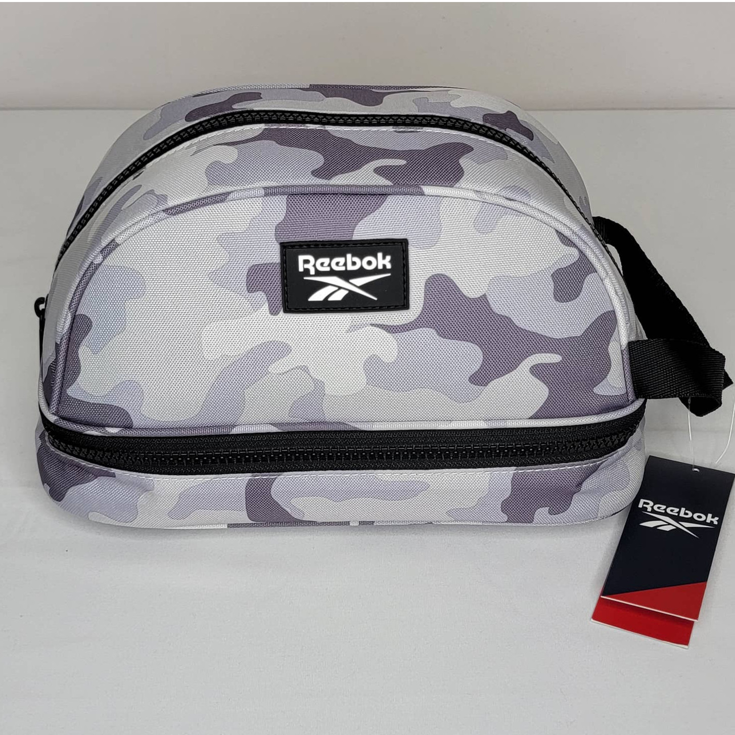 Reebok Reed Dopp Kit Toiletry Bag Travel Case Gray Camo 2 Compartment Zippers