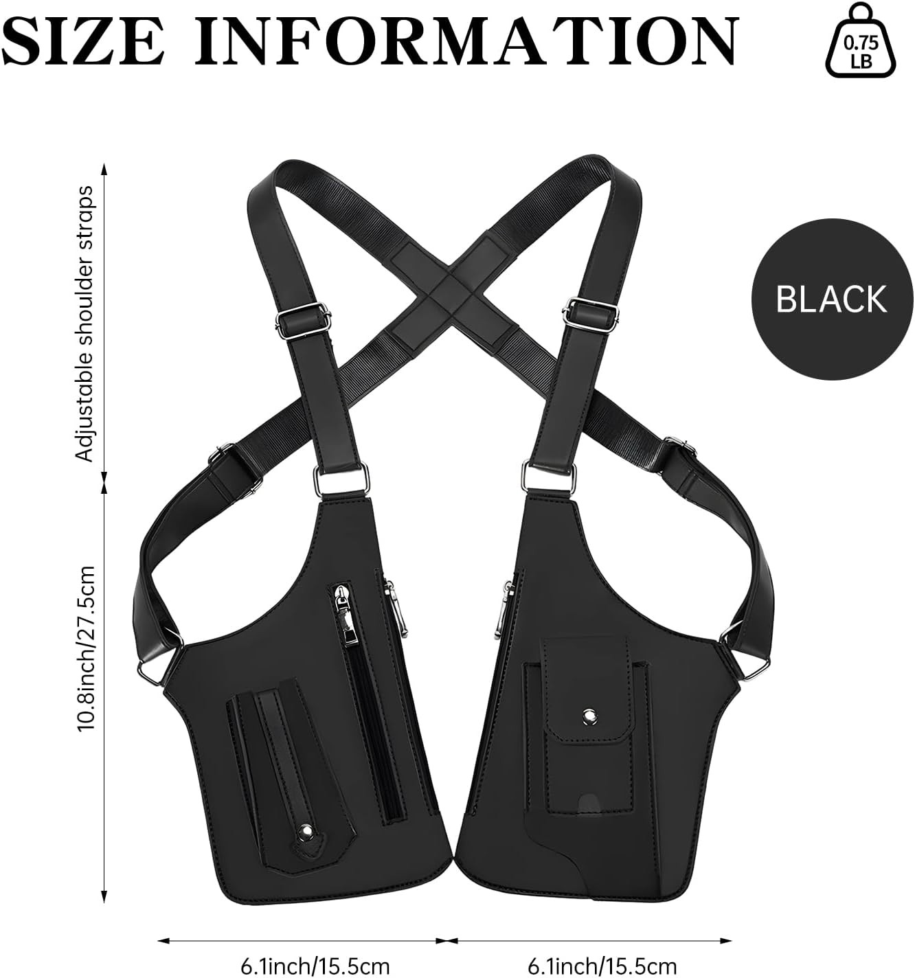 Men Double Shoulder Underarm Bag Anti Theft Holster PU Leather Travel Chest Bag