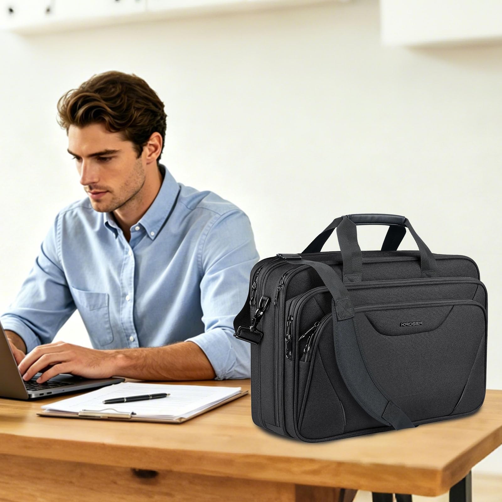 KROSER Laptop Bag Premium Laptop Briefcase Fits Up to 17 3 Inch Laptop Expand