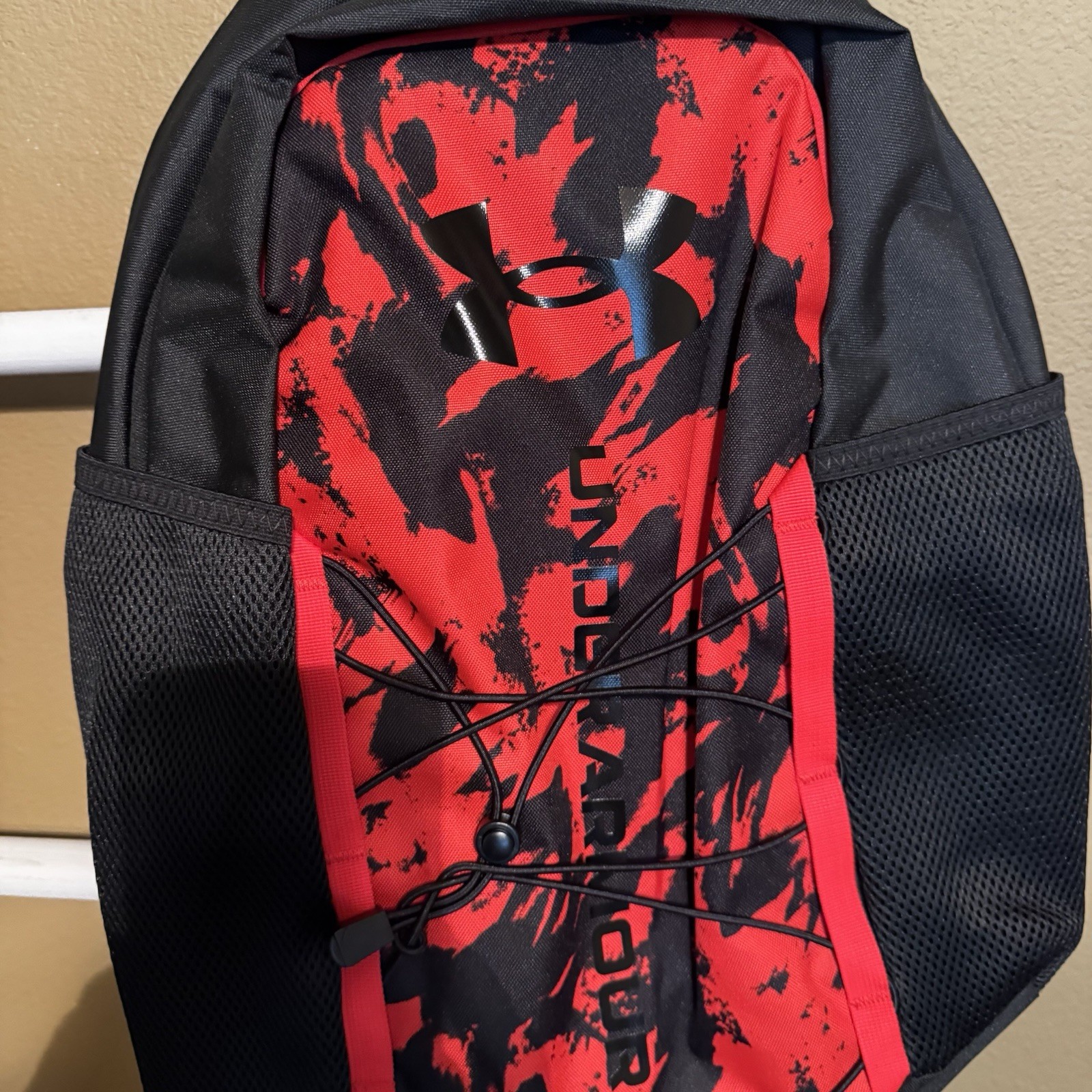 NWT Under Armour Hustle Lite 16” Backpack Red Black Camo Laptop School Gym Book