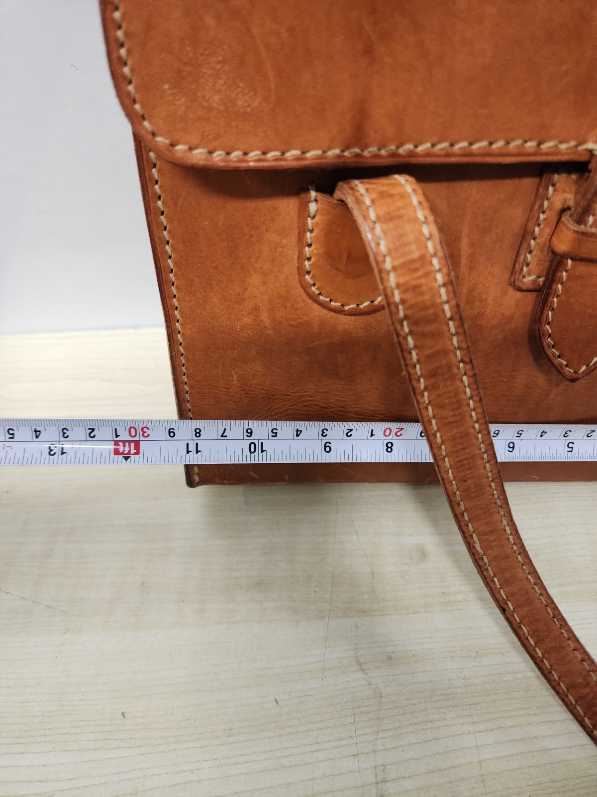 Rugged Satchel Tote Bag | Tan Brass Leather Strap Made in USA VG
