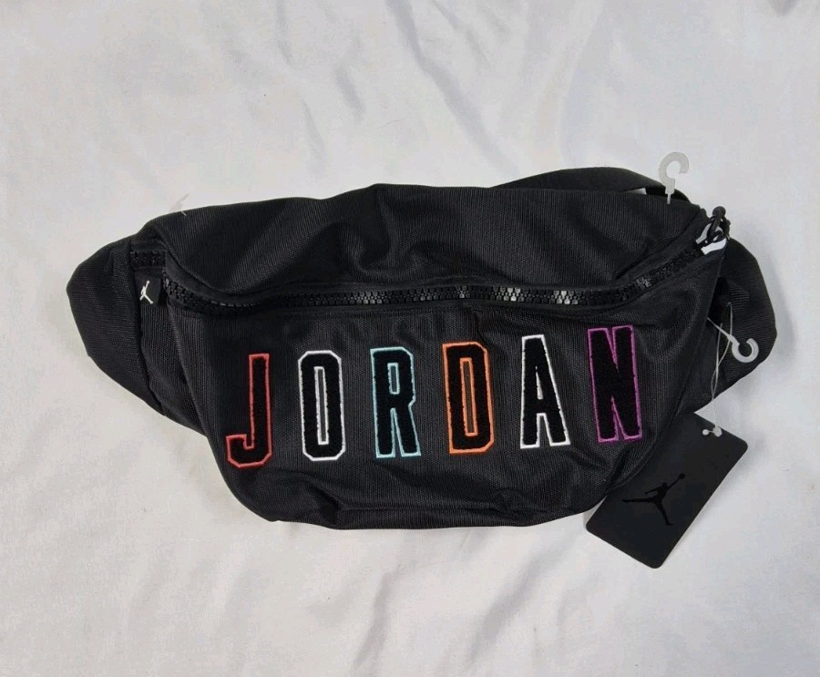 Nike Air Jordan Chenille Multicolor Crossbody Bag Fanny Pack Black Rainbow Logo