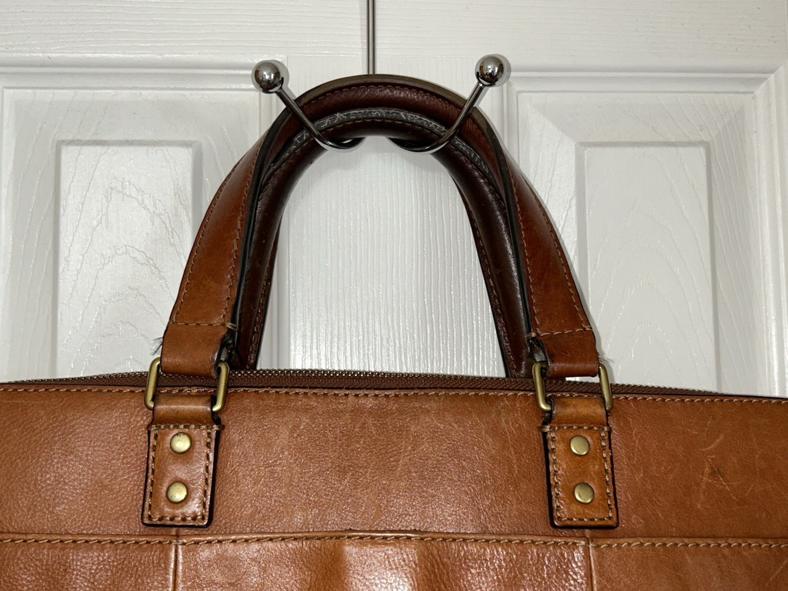 VTG Fossil Haskell Leather Briefcase Messenger Bag Cognac