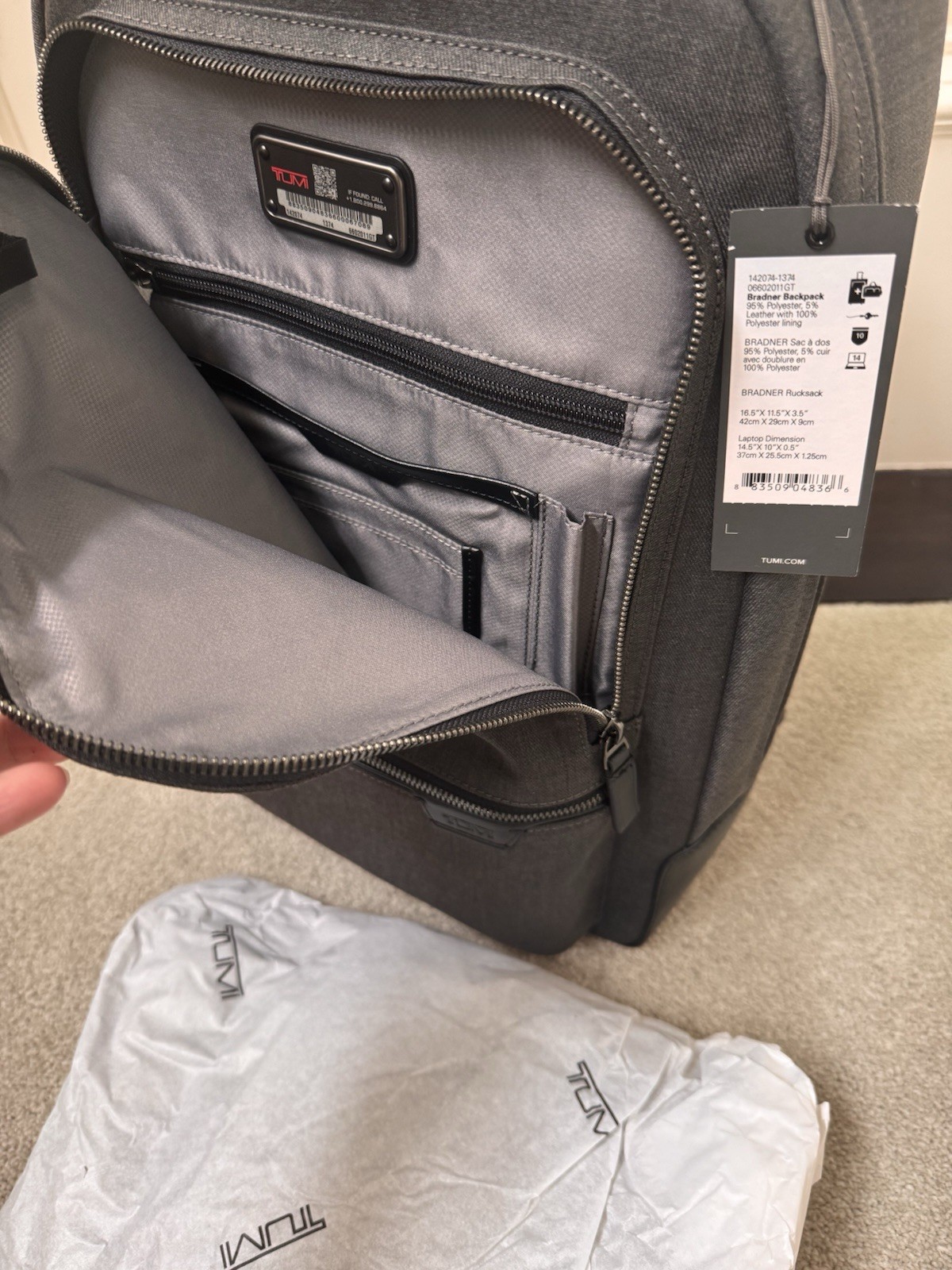 New With Tags – Tumi Harrison Bradner Grey Backpack Rucksack Bag 142074-1374