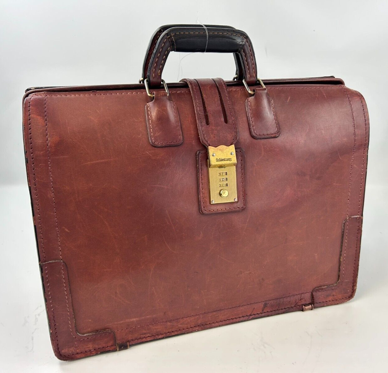 Vintage Leather SCHLESINGER Doctor Attorney Briefcase Attache Bags Mens