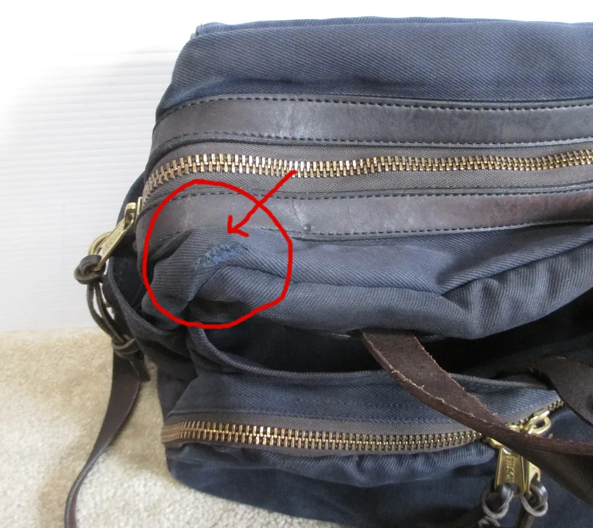 Filson 70258 Navy Blue Rugged Twill Leather Briefcase Laptop Bag